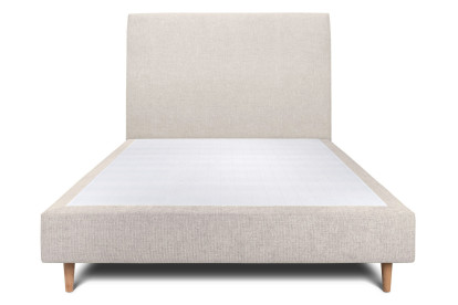 Lit 160x200 cm - Sommier tapissier H35 cm + tête de lit tapissée - Tissu Toile natté Beige Clair
