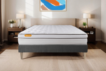 Ensemble Matelas Sommier 160x200 cm - Sommier Gris (déjà monté) - Memo Luxe
