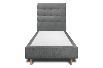 Lit 90x200 cm - Sommier tapissier H35 cm + tête de lit capitonnée - Tissu Toile natté Gris Anthracite