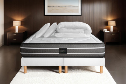 Pack lit complet 160x200 cm - Matelas + 2 Sommiers Blancs + 2 oreillers + Couette - Exclusive
