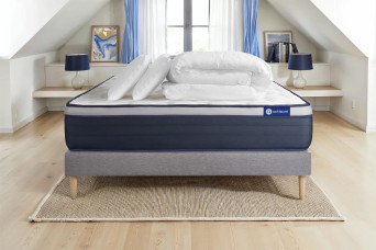 Pack lit complet 180x200 cm - Matelas + Sommier Gris (en kit) + 2 oreillers + Couette - Actilatex Max