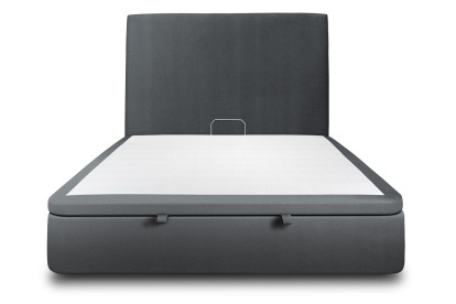 Lit coffre 160x200 cm avec Tête de lit tapissée - Tissu Velours Gris Anthracite