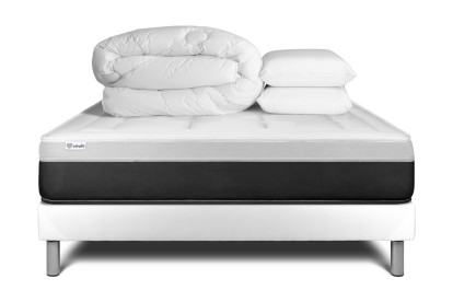Pack lit complet 160x200 cm - Matelas + Sommier Blanc (en kit) + 2 oreillers + Couette - Vital Form