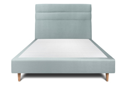 Lit 150x190 cm - Sommier tapissier H35 cm + tête de lit à lignes - Tissu Velours Gris Bleuté