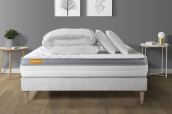 Pack lit complet 180x200 cm - Matelas + Sommier Blanc (en kit) + 2 oreillers + Couette - Memo Zen Pack lit complet 180x200 cm - Matelas + Sommier Blanc (en kit) + 2 oreillers + Couette - Memo Zen