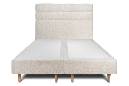 Lit 2x 80x200 cm - Sommier tapissier H35 cm + tête de lit à lignes - Tissu Bouclette Beige Clair