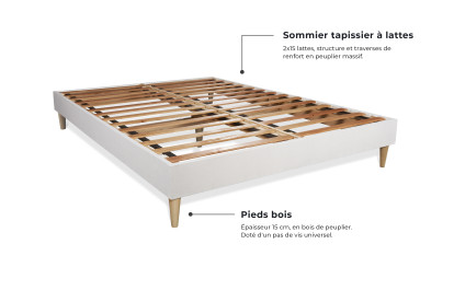 Pack lit complet 140x190 cm - Matelas + Sommier Blanc (en kit) + 2 oreillers + Couette - Soft