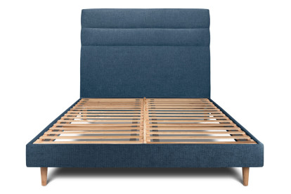 Lit 140x200 cm - Sommier à lattes H29 cm + tête de lit à lignes - Tissu Toile natté Bleu Océan