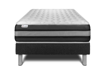 Ensemble Matelas Sommier 90x190 cm - Sommier Noir (déjà monté) - Vitalspring Zen