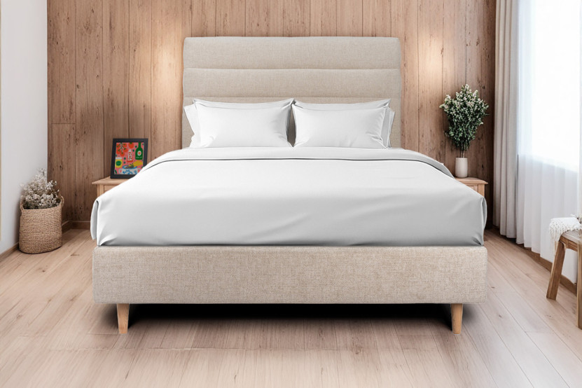 Tête de lit 180 cm Lignes - Tissu Toile Natté Beige Brun