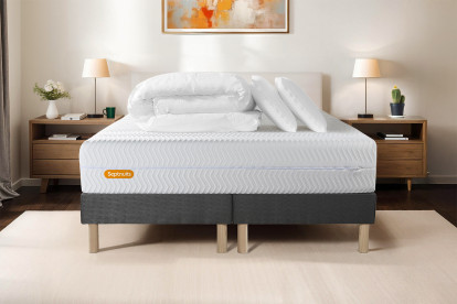 Pack lit complet 180x200 cm - Matelas + 2 Sommiers Gris + 2 oreillers + Couette - Memo Bio