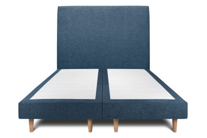 Lit 2x 80x200 cm - Sommier tapissier H29 cm + tête de lit tapissée - Tissu Toile natté Bleu Océan
