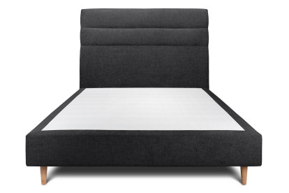 Lit 160x200 cm - Sommier tapissier H35 cm + tête de lit à lignes - Tissu Toile natté Noir