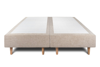Lit 2x 90x200 cm - Sommier tapissier H35 cm + tête de lit capitonnée - Tissu Toile natté Beige Brun