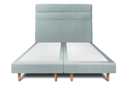 Lit 2x 100x200 cm - Sommier tapissier H29 cm + tête de lit à lignes - Tissu Velours Gris Bleuté