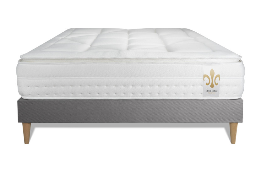 Ensemble Matelas Sommier 200x200 cm - Sommier Gris (en kit) - Vingt-Huit PLUS