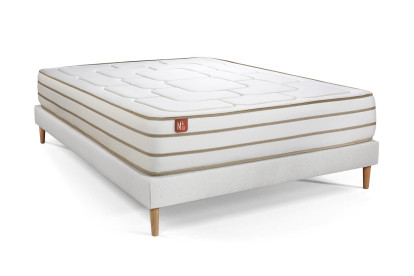 Pack lit complet 140x190 cm - Matelas + Sommier Blanc (en kit) + 2 oreillers + Couette - Le Douillet