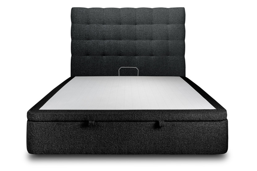 Lit coffre 140x200 cm avec Tête de lit capitonnée - Tissu Bouclette