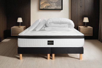 Pack lit complet 160x200 cm - Matelas + 2 Sommiers noirs + 2 oreillers + Couette - Privilège