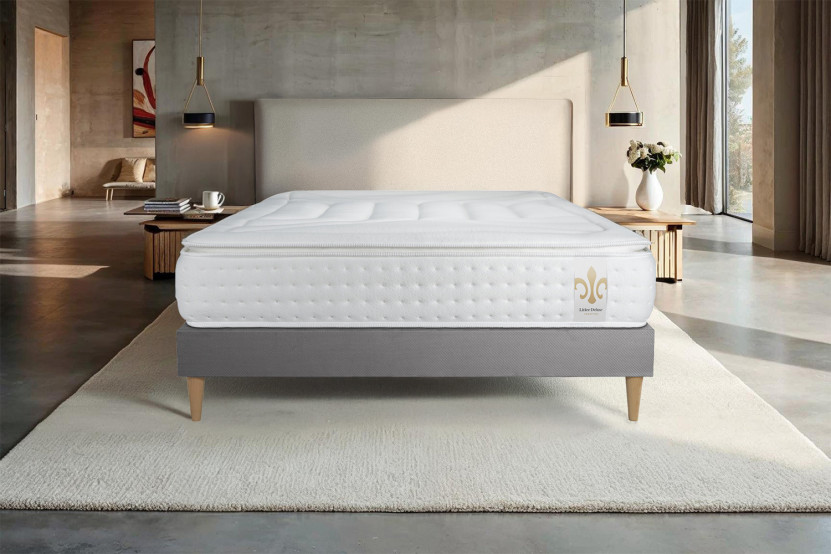 Ensemble Matelas Sommier 140x190 cm - Sommier Gris (déjà monté) - Vingt-Quatre PLUS