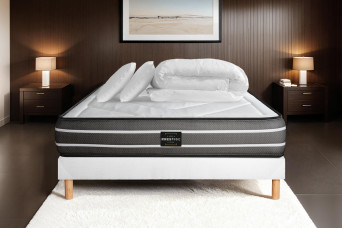 Pack lit complet 160x200 cm - Matelas + Sommier Blanc (en kit) + 2 oreillers + Couette - Exclusive