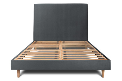 Lit 150x190 cm - Sommier à lattes H29 cm + tête de lit tapissée - Tissu Velours Gris Anthracite