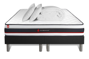 Pack lit complet 180x200 cm - Matelas + 2 Sommiers noirs + 2 oreillers + Couette - Form