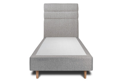 Lit 90x200 cm - Sommier tapissier H35 cm + tête de lit à lignes - Tissu Bouclette Gris