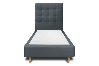 Lit 90x200 cm - Sommier tapissier H35 cm + tête de lit capitonnée - Tissu Velours Gris Anthracite