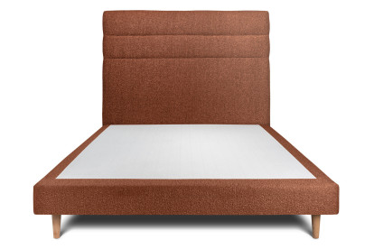 Lit 150x190 cm - Sommier tapissier H29 cm + tête de lit à lignes - Tissu Bouclette Terracotta