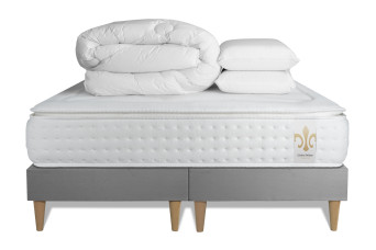 Pack lit complet 200x200 cm - Matelas + 2 Sommiers Gris + 2 oreillers + Couette - Vingt-Quatre PLUS Pack lit complet 200x200 cm - Matelas + 2 Sommiers Gris + 2 oreillers + Couette - Vingt-Quatre PLUS