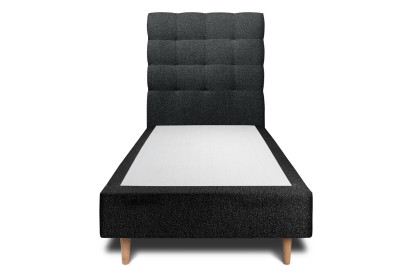 Lit 90x200 cm - Sommier tapissier H35 cm + tête de lit capitonnée - Tissu Bouclette Noir