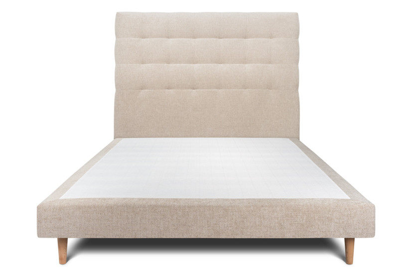 Lit 140x190 cm avec Tête de lit capitonnée - Tissu Toile natté