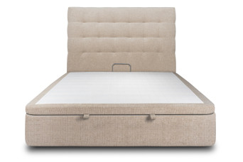 Lit coffre 160x200 cm avec Tête de lit capitonnée - Tissu Toile natté