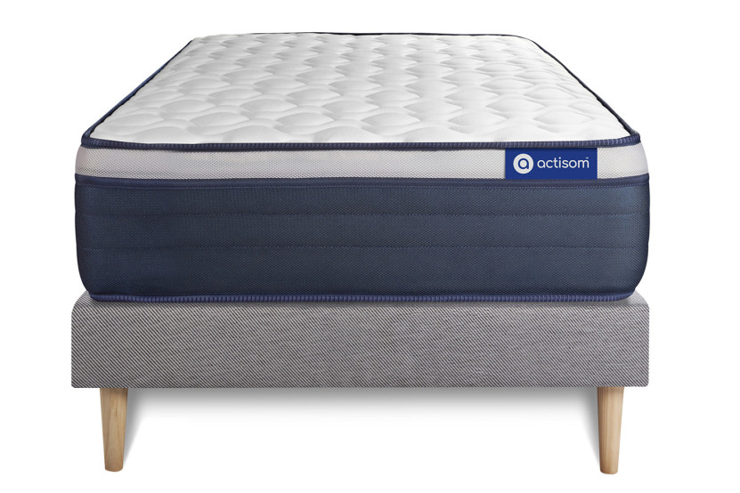 Ensemble Matelas Sommier 90x200 cm - Sommier Gris (en kit) - Actimemo Max