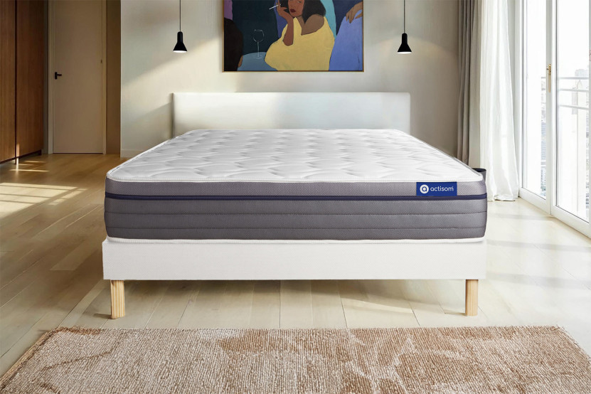 Ensemble Matelas Sommier 120x200 cm - Sommier Blanc (en kit) - ActiMemo Zen