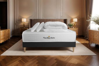 Pack lit complet 160x200 cm - Matelas + Sommier Noir (en kit) + 2 oreillers + Couette - Windsor