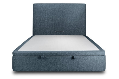 Lit coffre 200x200 cm avec Tête de lit tapissée - Tissu Bouclette Bleu