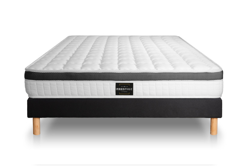 Ensemble Matelas Sommier 140x190 cm - Sommier Noir (déjà monté) - Supérieur
