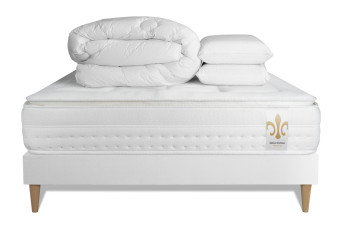 Pack lit complet 140x200 cm - Matelas + Sommier Blanc + 2 oreillers + Couette - Vingt-Huit PLUS