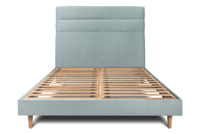 Lit 140x190 cm - Sommier à lattes H29 cm + tête de lit à lignes - Tissu Velours Gris Bleuté