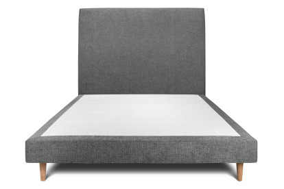 Lit 135x190 cm - Sommier tapissier H29 cm + tête de lit tapissée - Tissu Toile natté Gris Anthracite