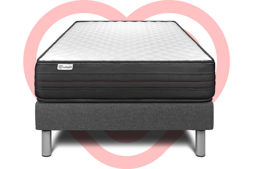 Ensemble Matelas Sommier 90x200 cm - Sommier Gris (en kit) - Vitalpower