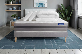 Pack lit complet 180x200 cm - Matelas + Sommier Gris (en kit) + 2 oreillers + Couette - Actiflex Relax