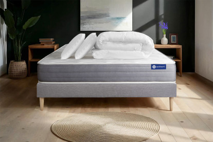Pack lit complet 160x200 cm - Matelas + Sommier Gris (en kit) + 2 oreillers + Couette - Actilatex Dream