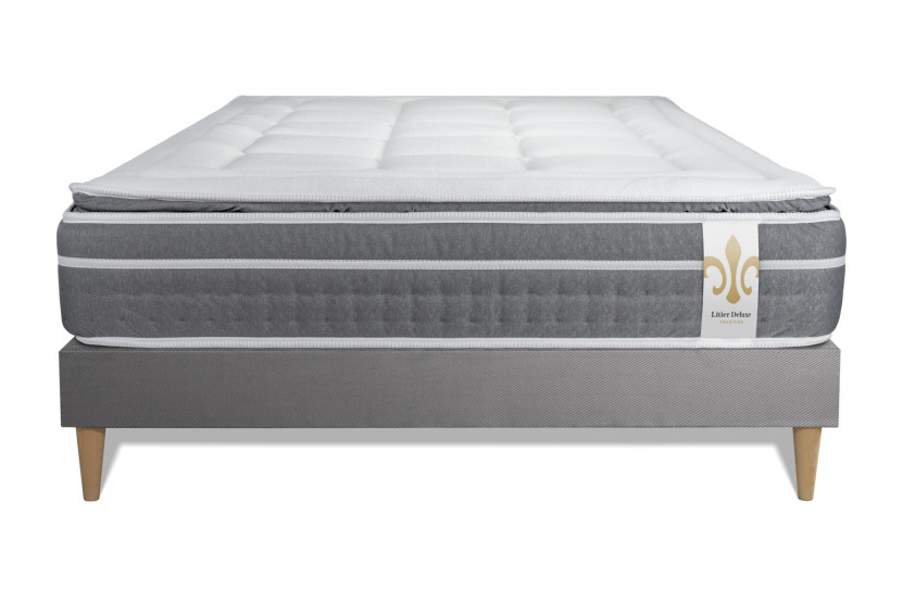 Ensemble Matelas Sommier 140x200 cm - Sommier Gris (en kit) - Trente PLUS
