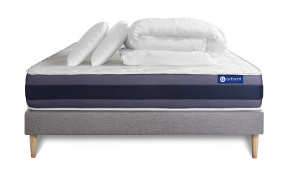Pack lit complet 180x200 cm - Matelas + Sommier Gris (en kit) + 2 oreillers + Couette - Actilatex Morpho