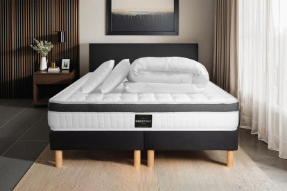 Pack lit complet 200x200 cm - Matelas + 2 Sommiers Noirs + 2 oreillers + Couette - Supérieur