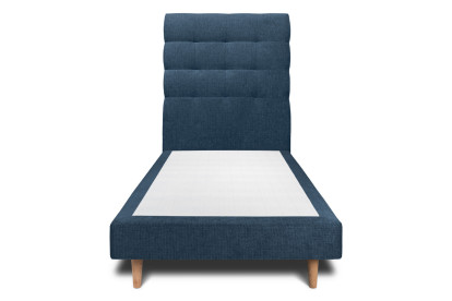 Lit 90x200 cm - Sommier tapissier H29 cm + tête de lit capitonnée - Tissu Toile natté Bleu Océan