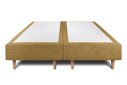 Lit 2x 80x200 cm - Sommier tapissier H35 cm + tête de lit tapissée - Tissu Toile natté Jaune
